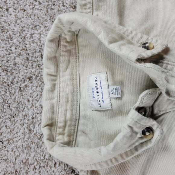 Lucky Brand Denim Jacket Mens Large Beige Button Up Casual Denim Pockets - Picture 2 of 7